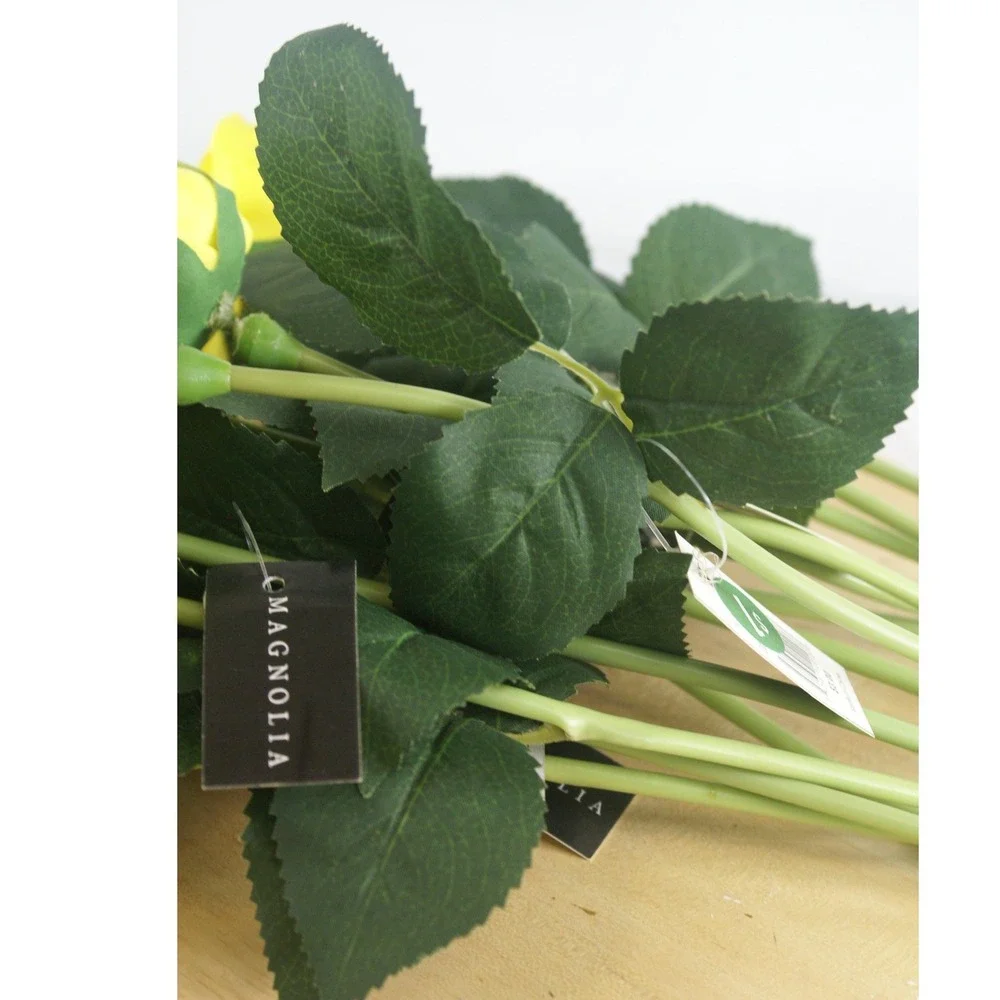 Magnolia Home Yellow Cabbage Rose Stems Faux Floral‎ Decor 12 Inch Set of 12